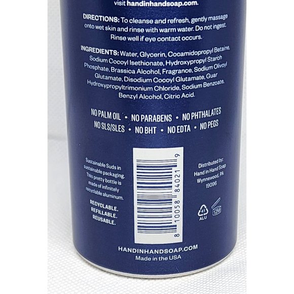 Hand In Hand Sustainable Suds Sea Salt Sweet Mint & Eucalyptus Body Wash - Picture 6 of 11